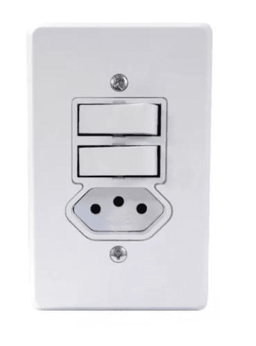 Interruptor Embutir 2 Teclas + 1 Tomada Radial Branco