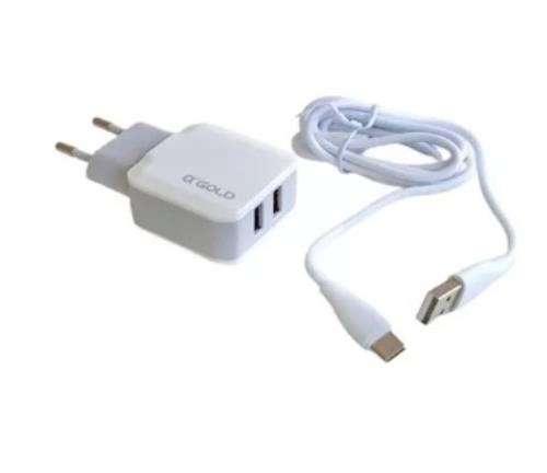 Carregador Celular Tipo C 2 USB com Cabo