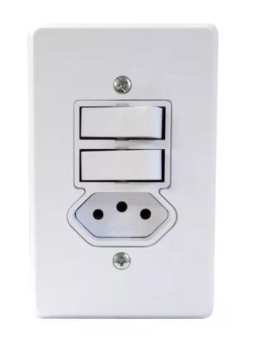 Interruptor Embutir 2 Teclas + 1 Tomada Radial Branco